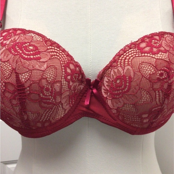 Sofra Lace Front Push Up Padded Bra with Underwire, Red, size 40C - Picture 8 of 10